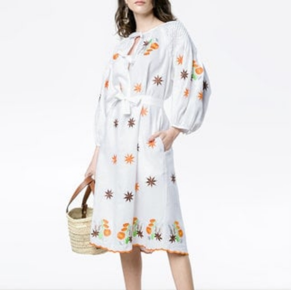 Innika Choo Avens Midi White Linen Smock Dress